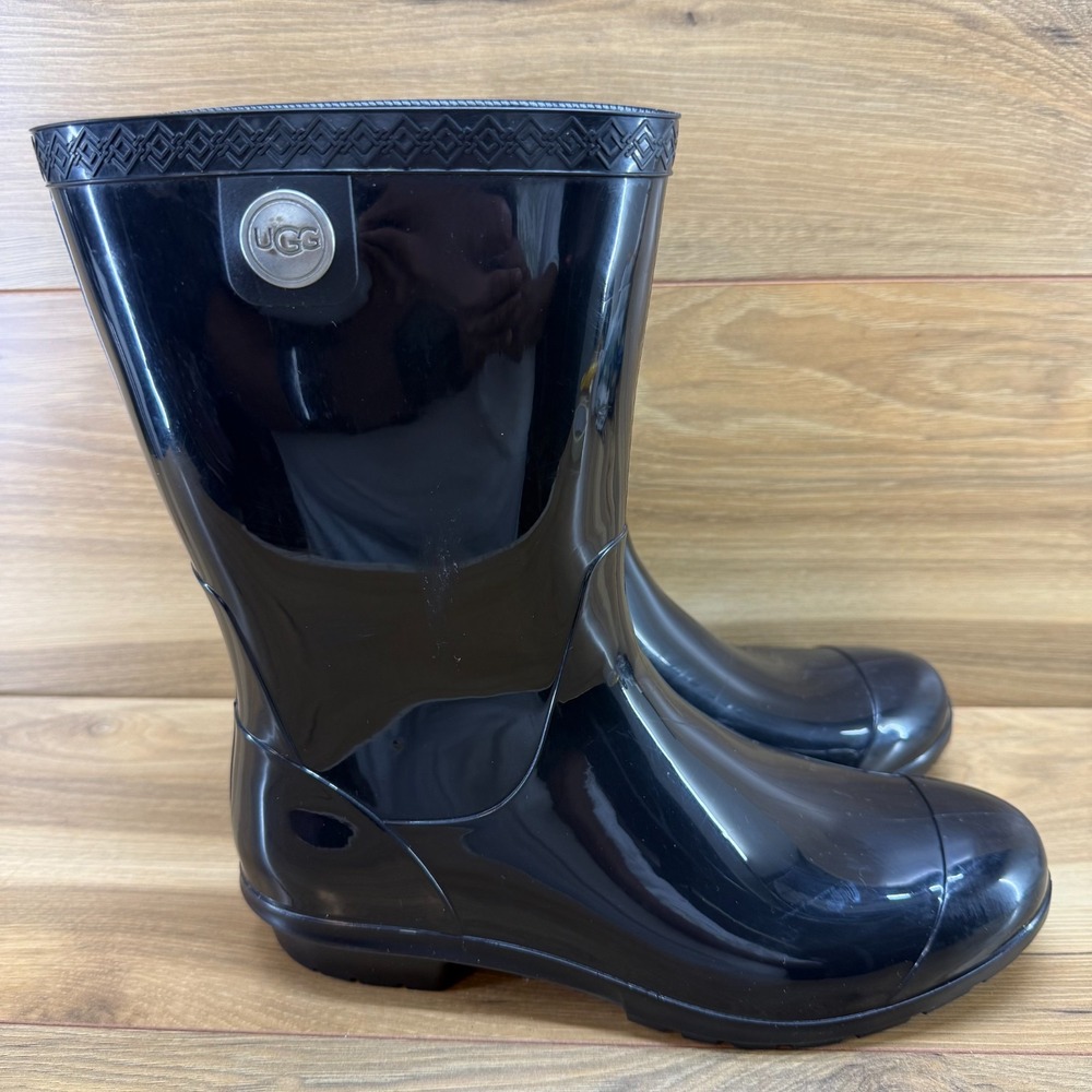 UGG Shaye Rain Boots Womens 9 Black Waterproof Short Rubber Mid Calf
